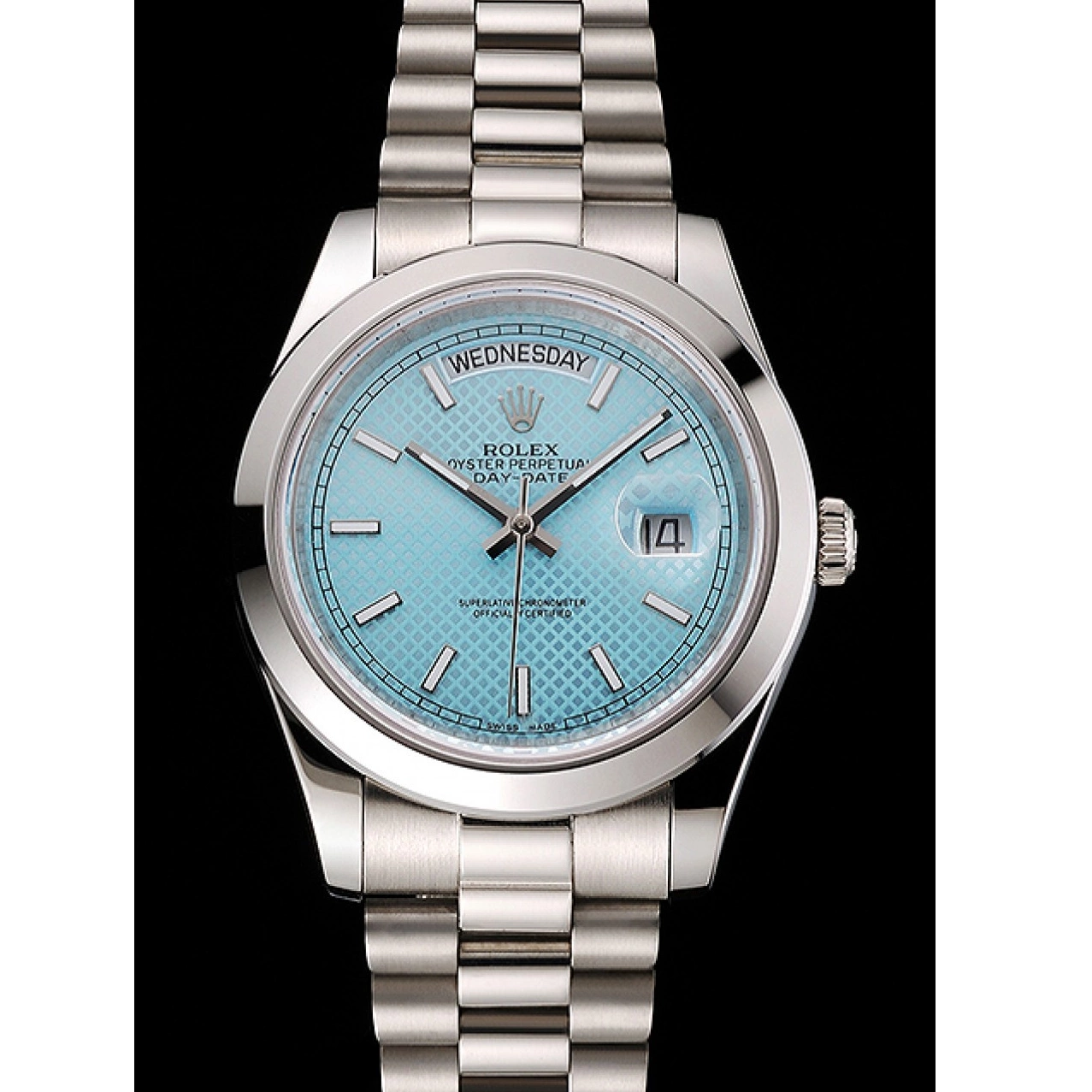 Rolex copies cheap Rolex 40 Stainless Date Steel Day Swiss Platinum Bracelet And Dial Case Ice Blue 0515
